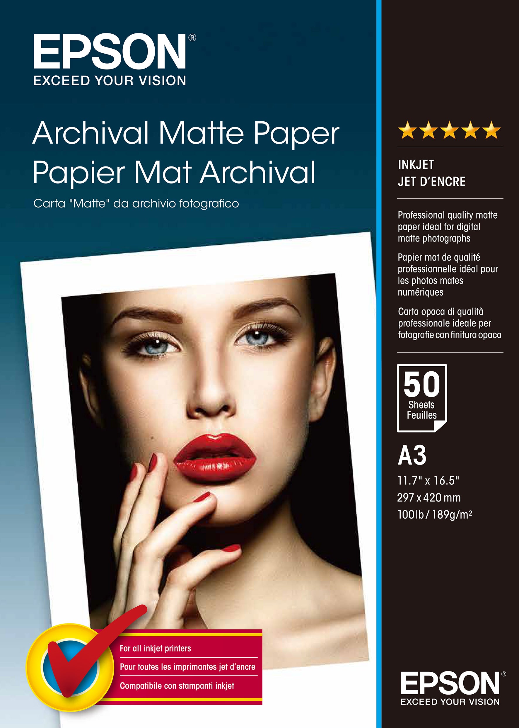 Epson Archival Matte Paper Papir A3 (297 x 420 mm) 50ark C13S041344