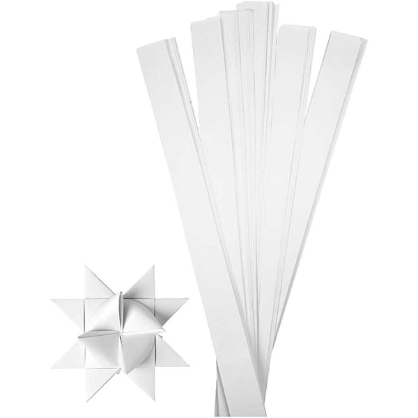 Stjernestrimler, L: 73 cm, B: 25 mm, diam. 11,5 cm, hvid, 100 strimler/ 1 pk.