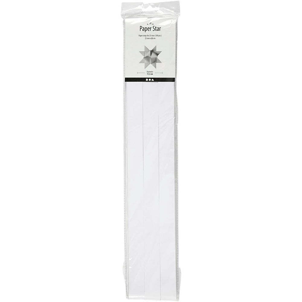 Stjernestrimler, L: 73 cm, B: 25 mm, diam. 11,5 cm, hvid, 100 strimler/ 1 pk.