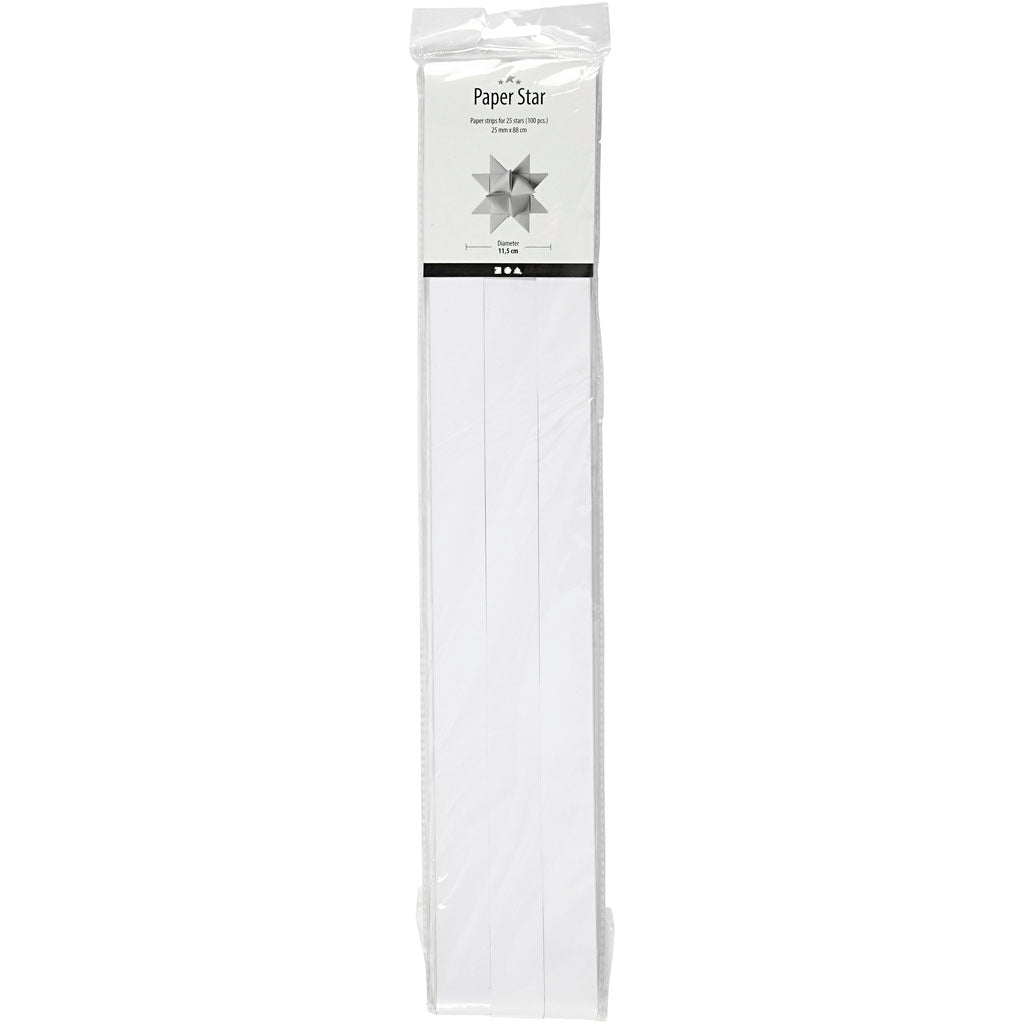 Stjernestrimler, L: 73 cm, B: 25 mm, diam. 11,5 cm, hvid, 100 strimler/ 1 pk.