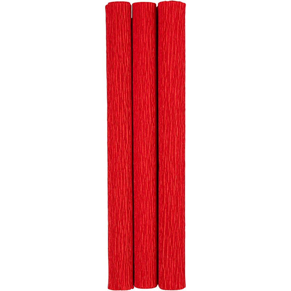 Crepepapir, ark 25x60 cm, Stræk/crepe: 180%, 105 g, rød, 3 ark/ 1 pk.