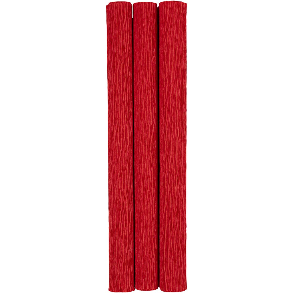 Crepepapir, ark 25x60 cm, Stræk/crepe: 180%, 105 g, rød, 3 ark/ 1 pk.