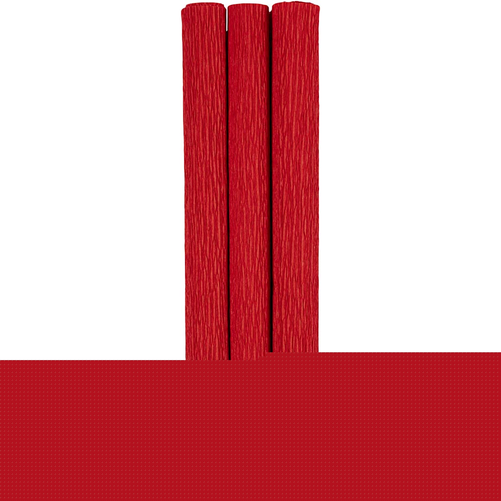 Crepepapir, ark 25x60 cm, Stræk/crepe: 180%, 105 g, rød, 3 ark/ 1 pk.