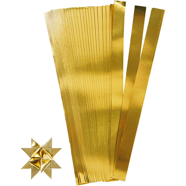 Stjernestrimler, L: 45 cm, B: 15 mm, diam. 6,5 cm, guld, 100 strimler/ 1 pk.