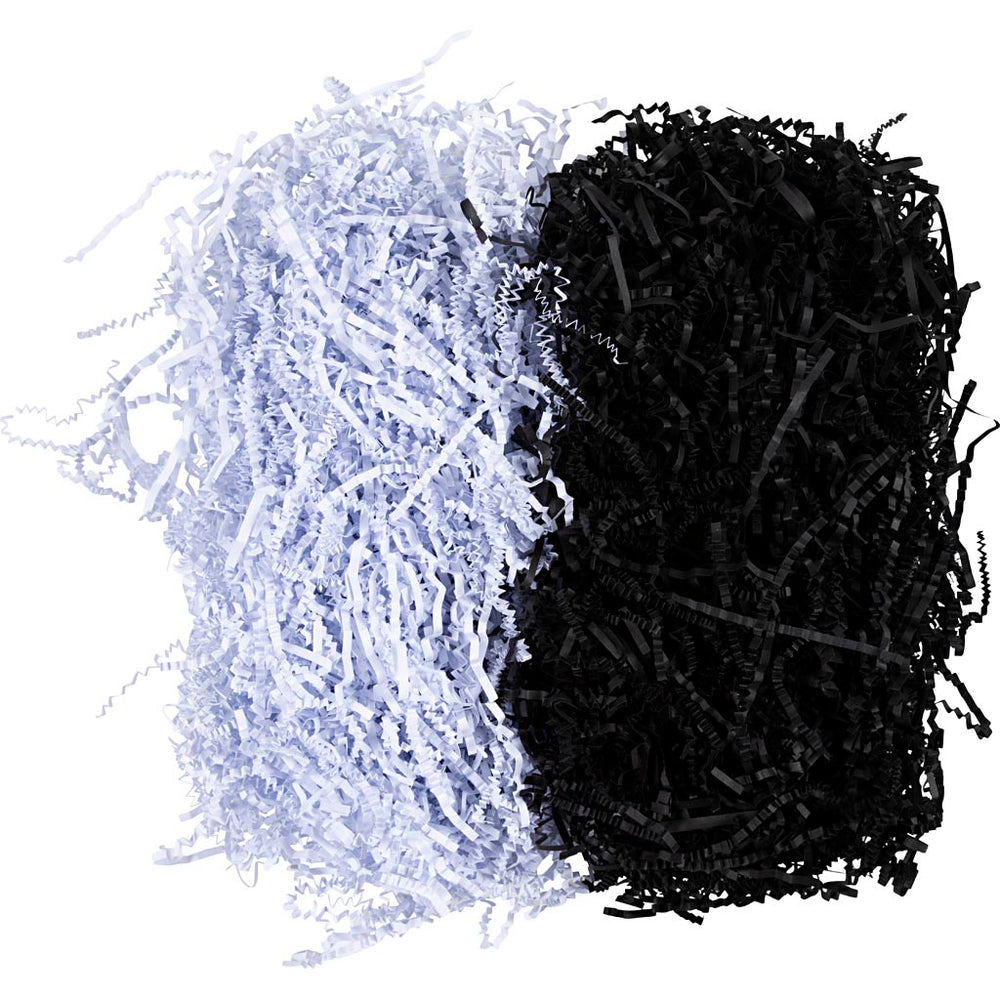 Krøllede Papirstrimler, L: 25-30 cm, B: 3 mm, sort, hvid, 2x50 g/ 1 pk.