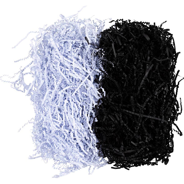 Krøllede Papirstrimler, L: 25-30 cm, B: 3 mm, sort, hvid, 2x50 g/ 1 pk.
