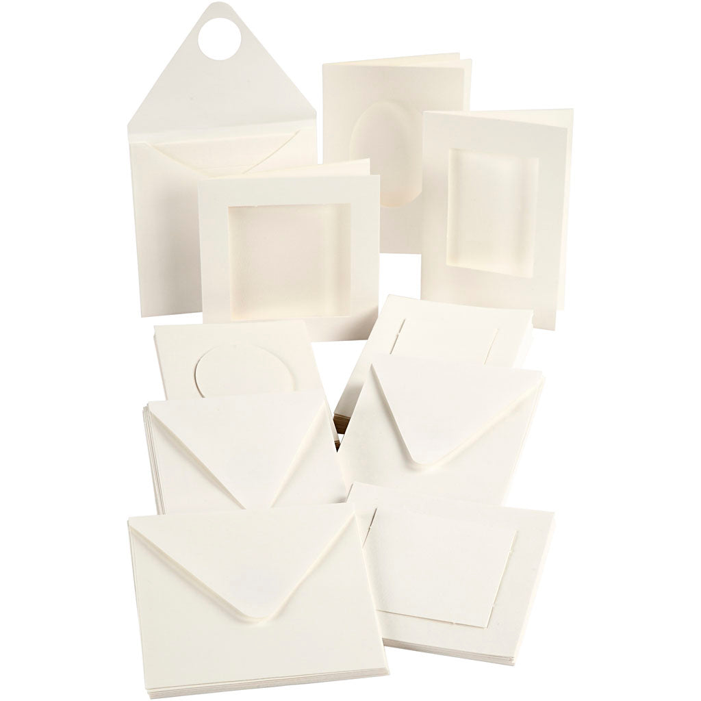 Passepartoutkort, kort str. 10,5x15 + 12,5x12,5 cm, Indhold kan variere, råhvid, 50 sæt/ 1 pk.