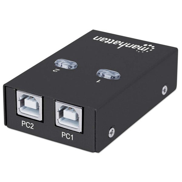 Manhattan USB-A Automatic Sharing , 2x USB-B Ports, 480 Mbps (USB 2.0), Dual Control (Auto-Sensing or Manual), Bus Powered, Hi-Speed USB, inc 1x 1.5m USB-A to USB-B cable, Black, Three Year Warranty, Blister USB sharing switch til periferiudstyr 2 porte U