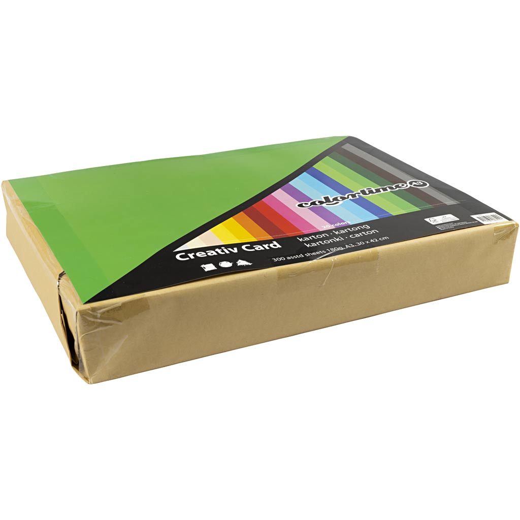 Kulørt karton, A3, ark 297x420 mm, 180 g, ass. farver, 300 ass. ark/ 1 pk.