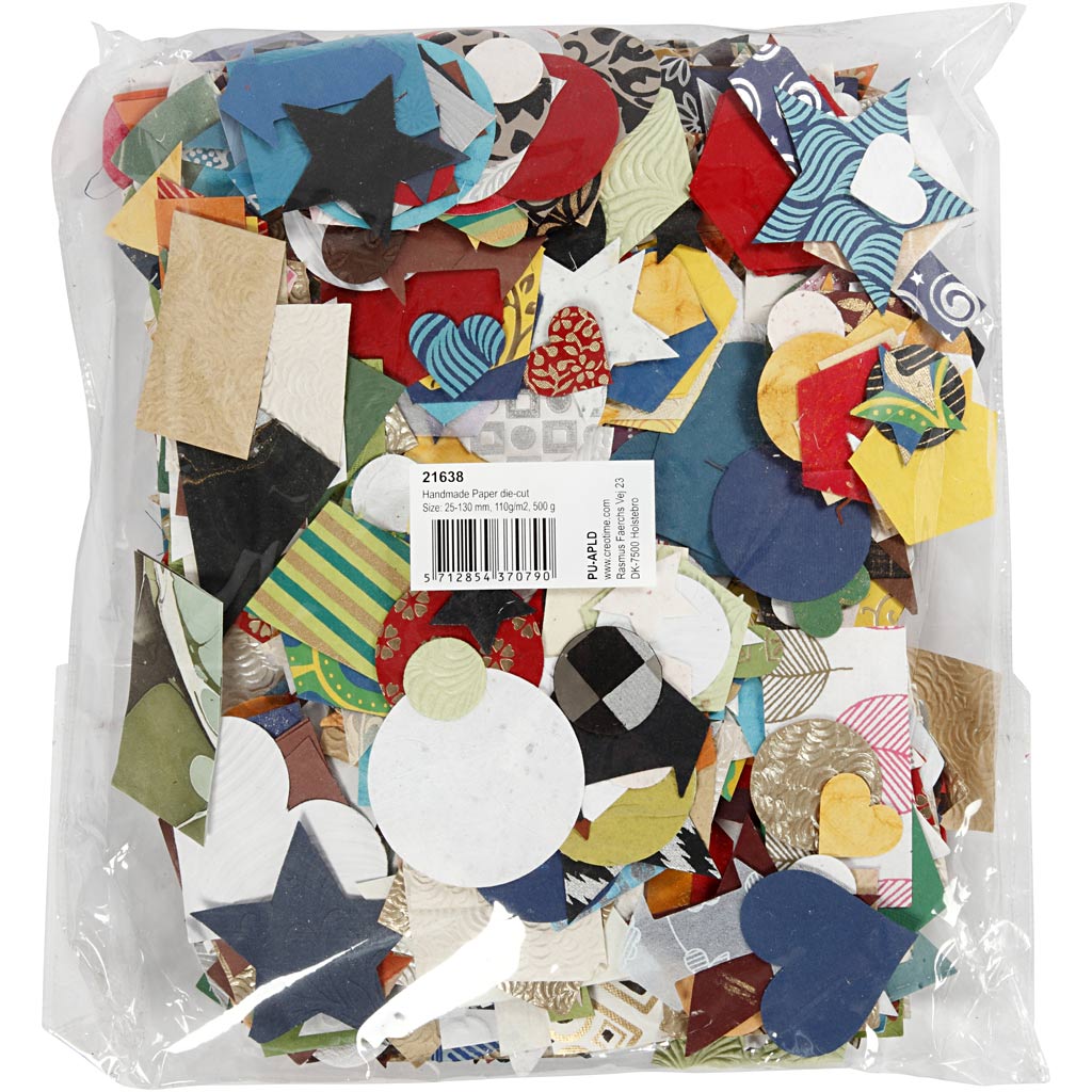 Håndlavet Papir, str. 25-130 mm, 110 g, 500 g/ 1 pk.