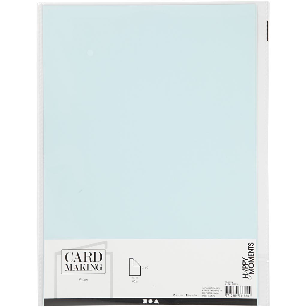 Papir, A4, ark 210x297 mm, 80 g, lyseblå, 20 stk./ 1 pk.