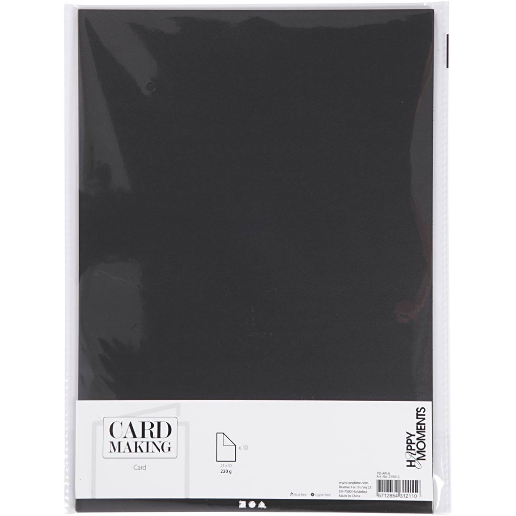 Strukturkarton, A4, ark 210x297 mm, 220 g, sort, 10 ark/ 1 pk.
