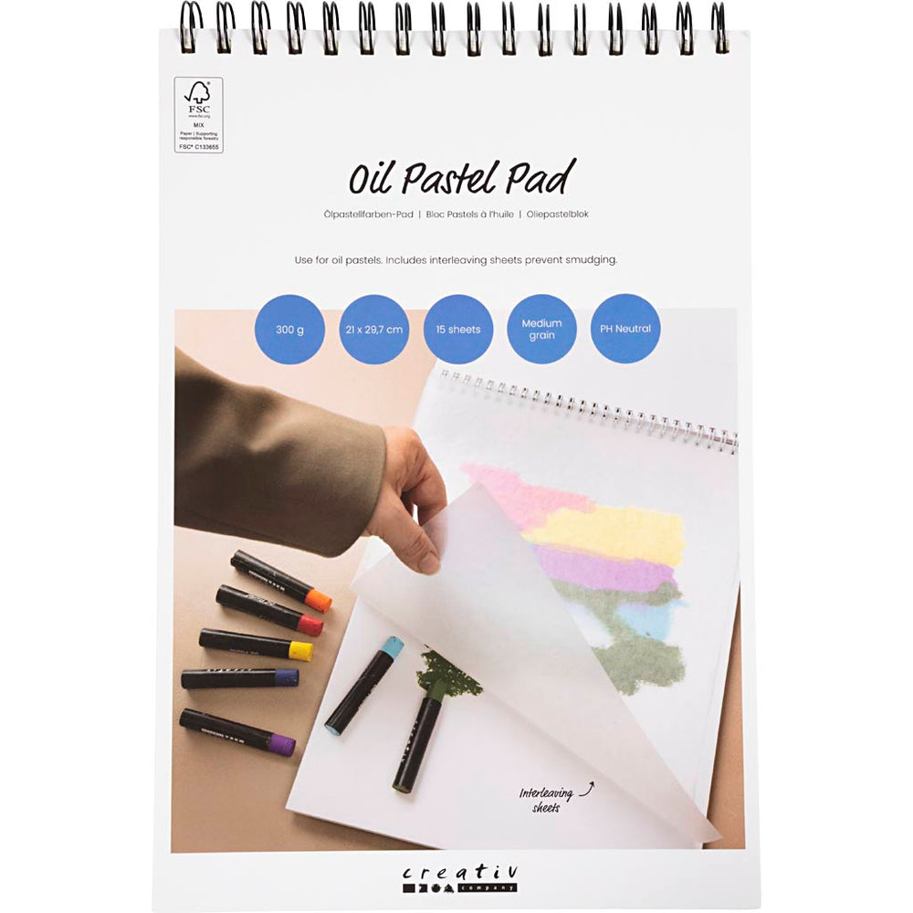 Oliepastelblok, A4, ark 210x297 mm, 300 g, hvid, 15 ark/ 1 stk.