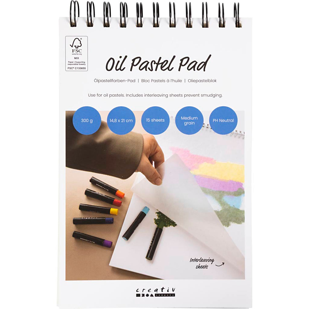 Oliepastelblok, A5, ark 148x210 mm, 300 g, hvid, 15 ark/ 1 stk.