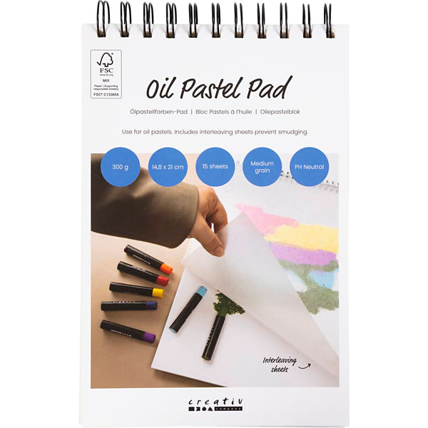 Oliepastelblok, A5, ark 148x210 mm, 300 g, hvid, 15 ark/ 1 stk.
