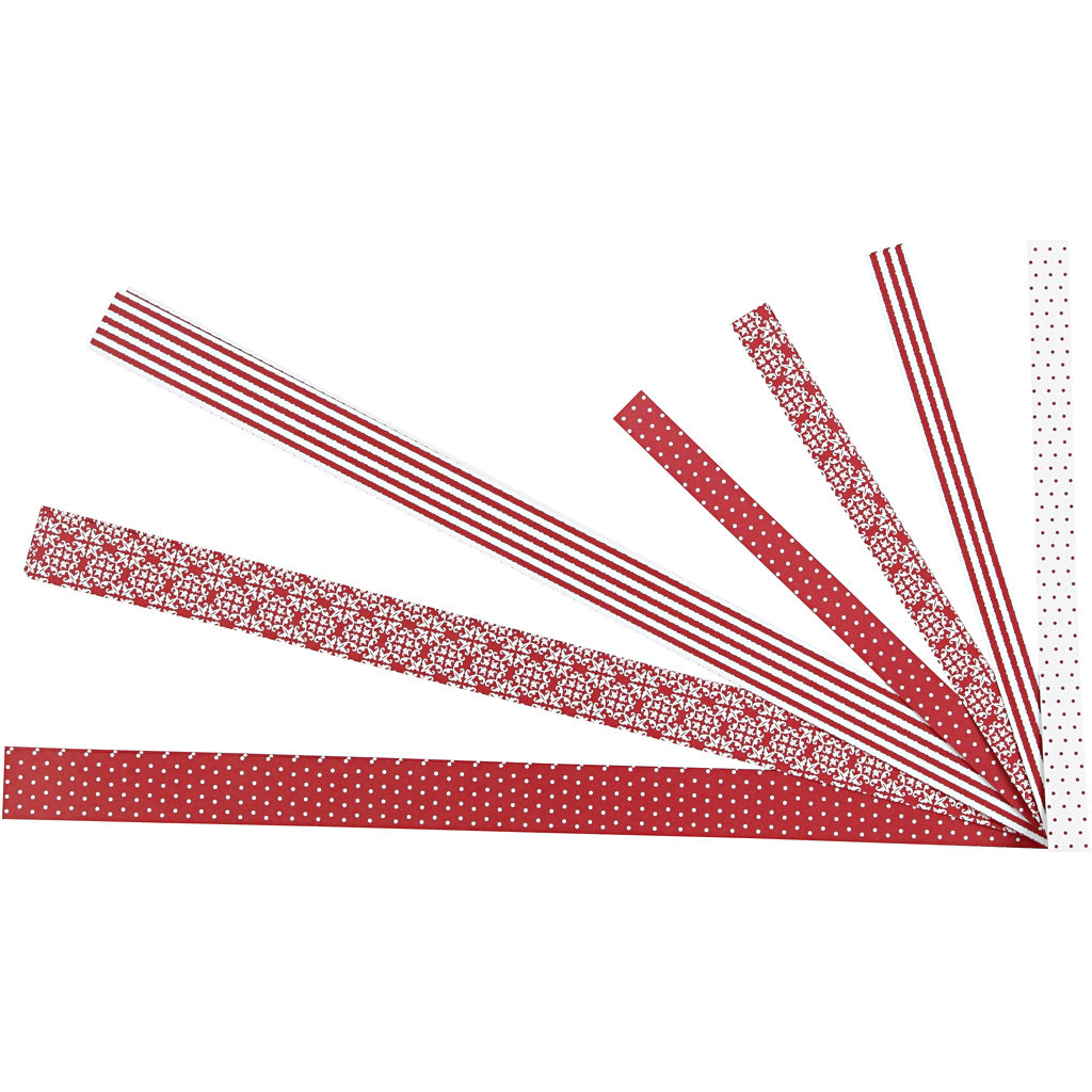 Stjernestrimler, L: 44+78 cm, B: 15+25 mm, diam. 6,5+11,5 cm, rød, hvid, 60 strimler/ 1 pk.