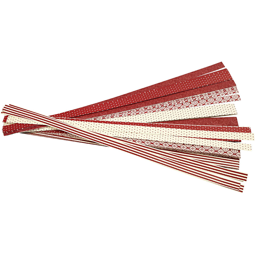 Stjernestrimler, L: 44+78 cm, B: 15+25 mm, diam. 6,5+11,5 cm, rød, hvid, 60 strimler/ 1 pk.