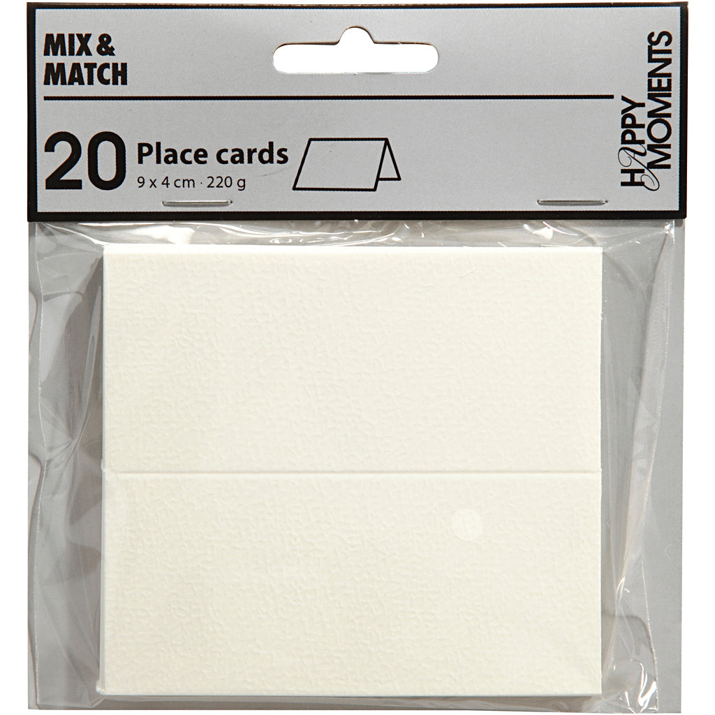 Bordkort, str. 9x4 cm, 220 g, hvid, 20 stk./ 1 pk.