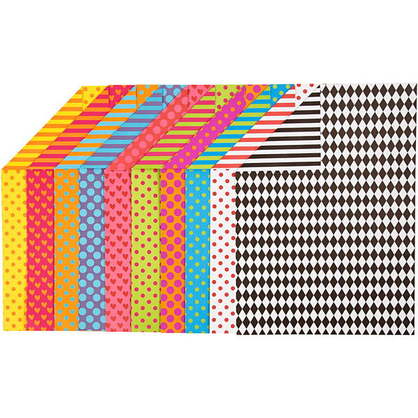 Mønstret Karton, A4, ark 210x297 mm, 250 g, ass. farver, 200 ass. ark/ 1 pk.