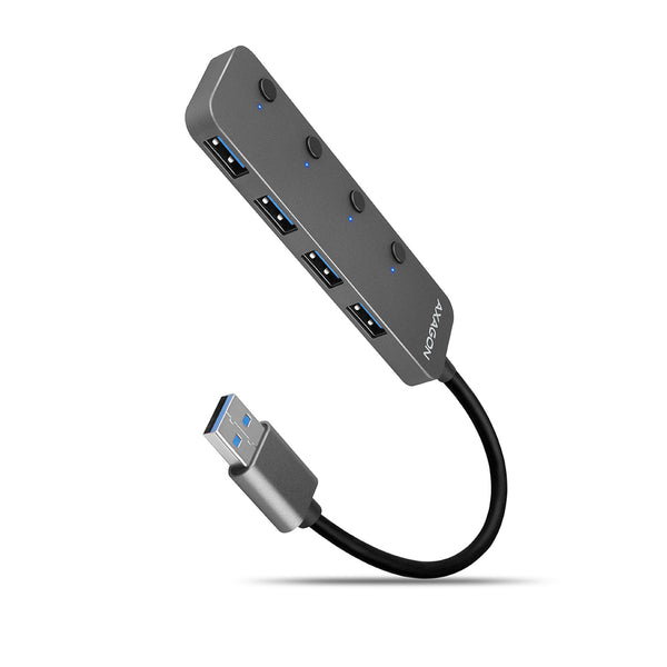 Axagon HUE-MSA Superspeed USB-A Switch Hub 4x USB 3.0 aktiv - 20cm schwarz USB 3.2 Gen 1 (3.1 Gen 1) Type-A 5000 Mbit/s Grå