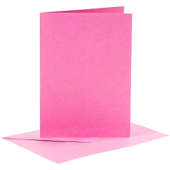 Kort og kuverter, kort str. 10,5x15 cm, kuvert str. 11,5x16,5 cm, 110+220 g, pink, 6 sæt/ 1 pk.