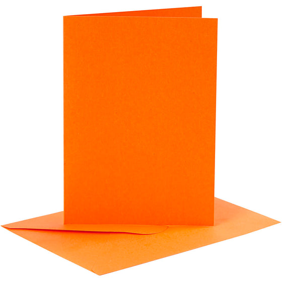 Kort og kuverter, kort str. 10,5x15 cm, kuvert str. 11,5x16,5 cm, 110+220, orange, 6 sæt/ 1 pk.