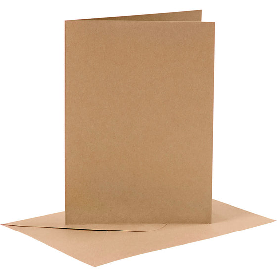 Kort og kuverter, kort str. 10,5x15 cm, kuvert str. 11,5x16,5 cm, 110+230 g, natur, 6 sæt/ 1 pk.