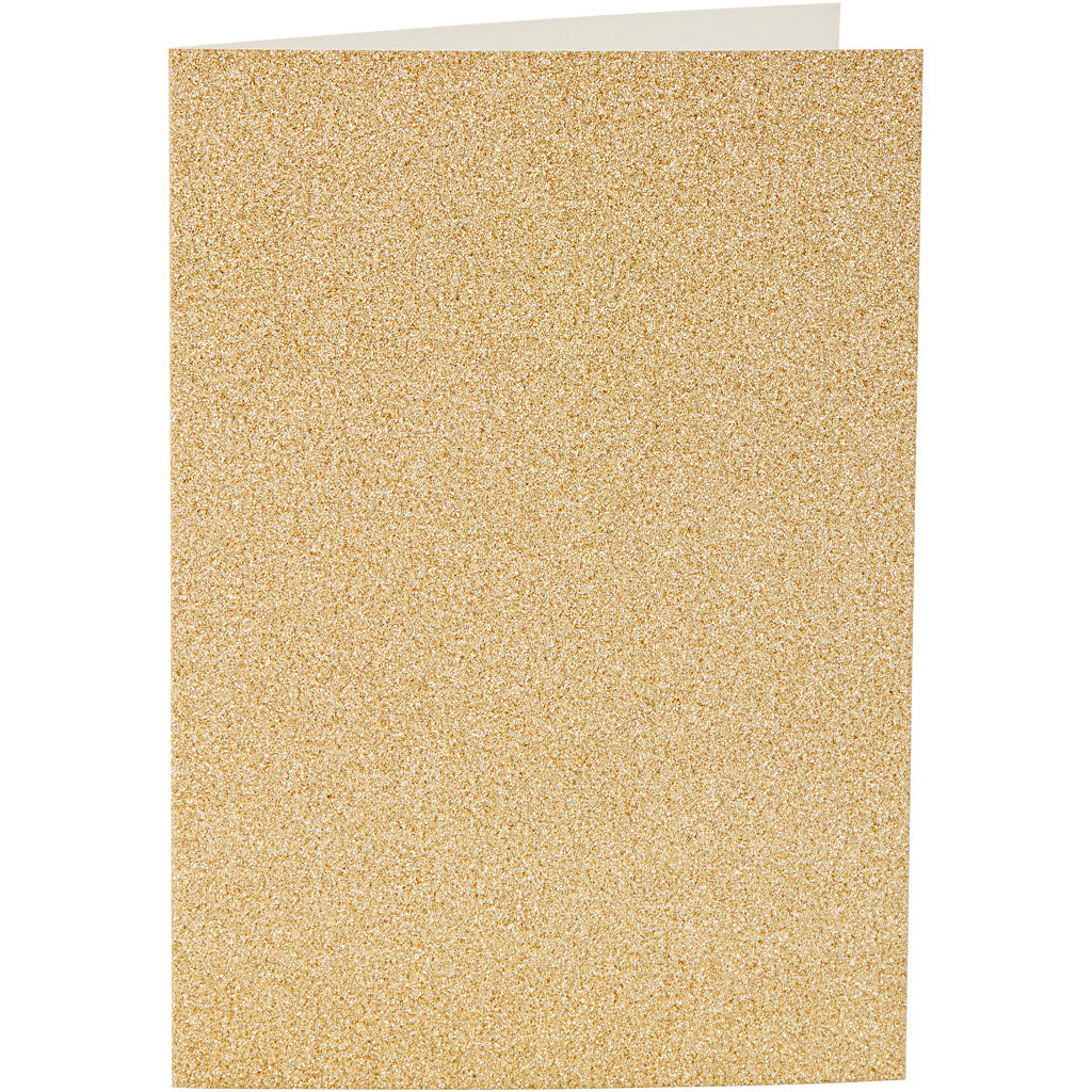 Kort og kuverter, kort str. 10,5x15 cm, kuvert str. 11,5x16,5 cm, glitter, 120+250 g, guld, 4 sæt/ 1 pk.