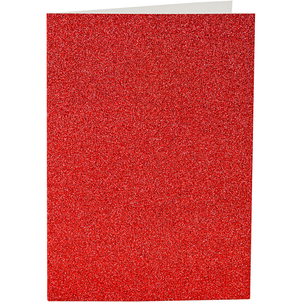 Kort og kuverter, kort str. 10,5x15 cm, kuvert str. 11,5x16,5 cm, glitter, 110+250 g, rød, 4 sæt/ 1 pk.