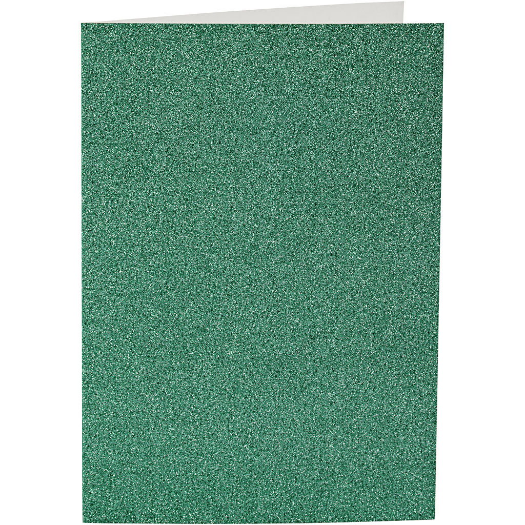 Kort og kuverter, kort str. 10,5x15 cm, kuvert str. 11,5x16,5 cm, glitter, 110+250 g, grøn, 4 sæt/ 1 pk.