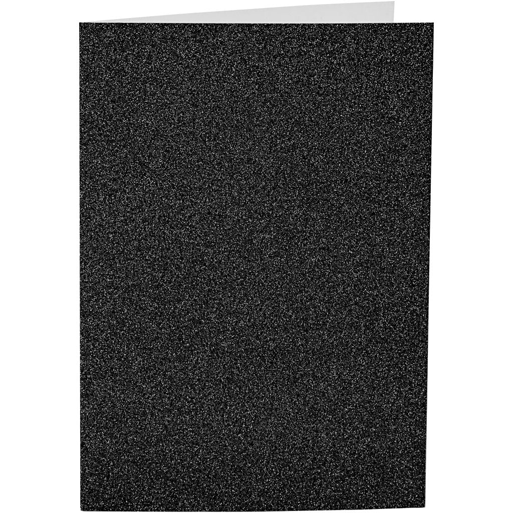Kort og kuverter, kort str. 10,5x15 cm, kuvert str. 11,5x16,5 cm, glitter, 110+250, sort, 4 sæt/ 1 pk.