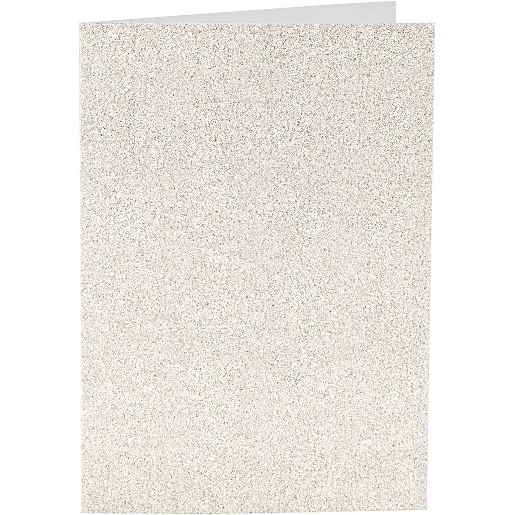 Kort og kuverter, kort str. 10,5x15 cm, kuvert str. 11,5x16,5 cm, glitter, 120+250 g, hvid, 4 sæt/ 1 pk.