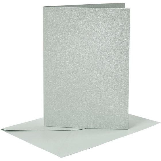 Kort og kuverter, kort str. 10,5x15 cm, kuvert str. 11,5x16,5 cm, perlemor, 120+210 g, sølv, 4 sæt/ 1 pk.