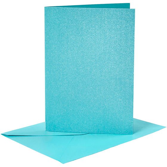Kort og kuverter, kort str. 10,5x15 cm, kuvert str. 11,5x16,5 cm, perlemor, 120+210 g, blå, 4 sæt/ 1 pk.