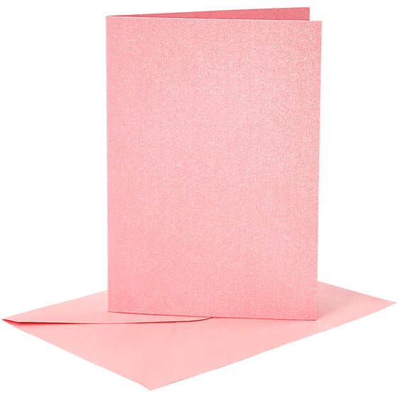 Kort og kuverter, kort str. 10,5x15 cm, kuvert str. 11,5x16,5 cm, perlemor, 120+210 g, rosa, 4 sæt/ 1 pk.