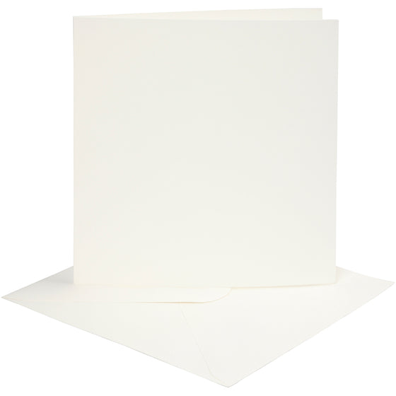 Kort og kuverter, kort str. 15,2x15,2 cm, kuvert str. 16x16 cm, 220 g, råhvid, 4 sæt/ 1 pk.