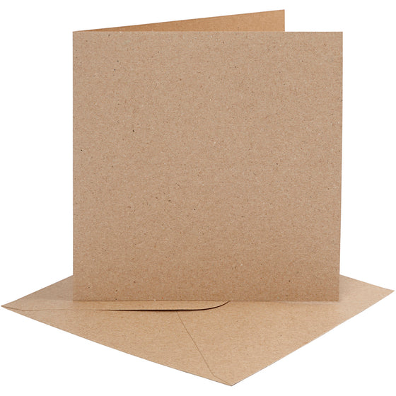 Kort og kuverter, kort str. 15,2x15,2 cm, kuvert str. 16x16 cm, 230 g, natur, 4 sæt/ 1 pk.
