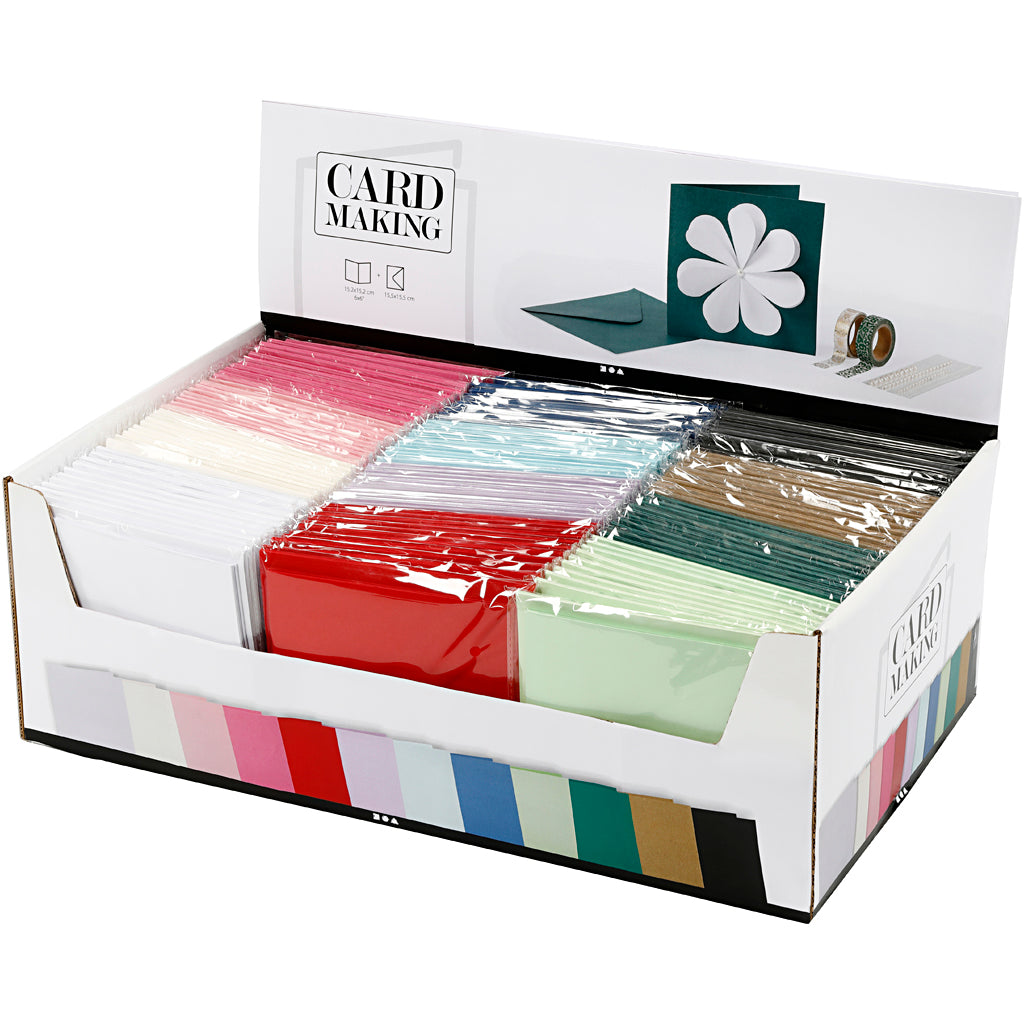 Elegante Kort og Kuverter - 12x10pk, Ass. Farver