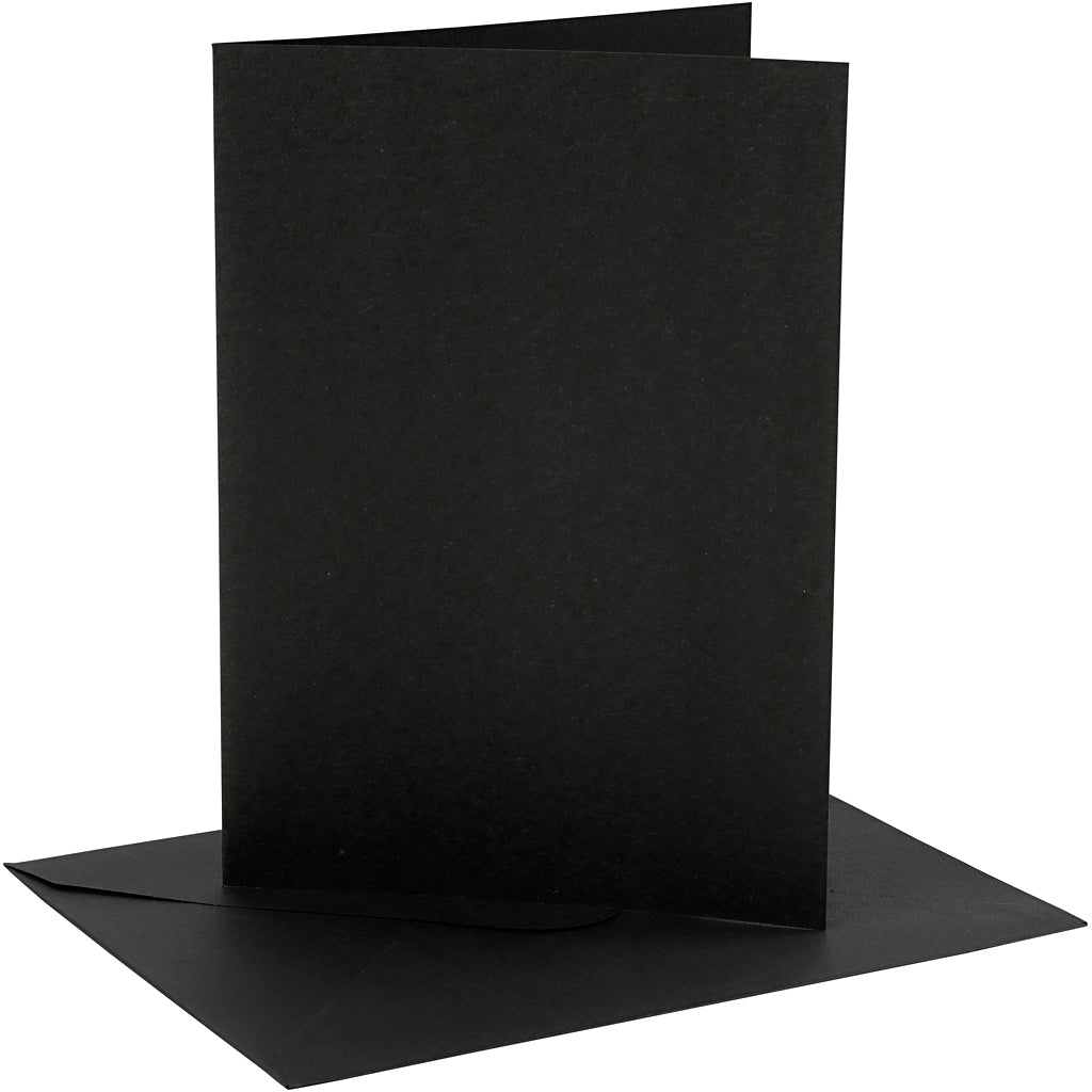Kort og kuverter, kort str. 12,7x17,8 cm, kuvert str. 13,3x18,5 cm, 230 g, sort, 4 sæt/ 1 pk.