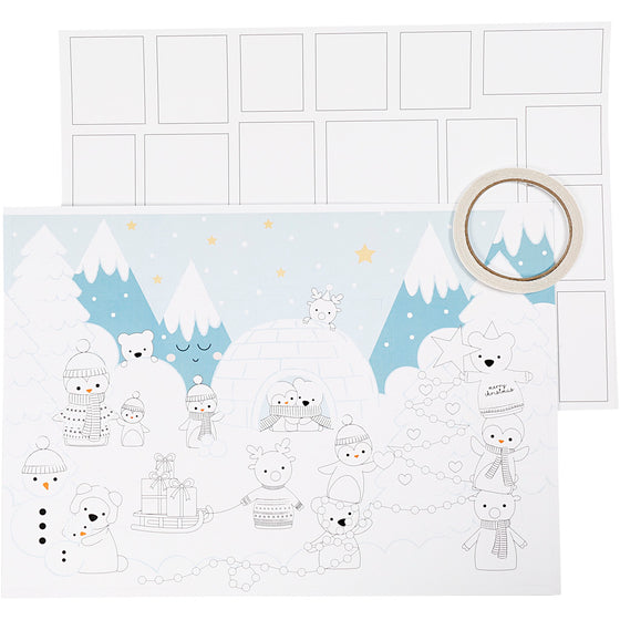 Julekalender, str. 30x42 cm, hvid, 3 stk./ 1 pk.