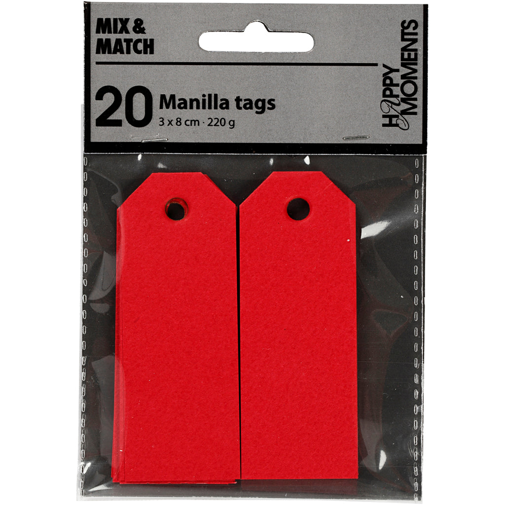 Manilamærker, str. 3x8 cm, 220 g, rød, 20 stk./ 1 pk.