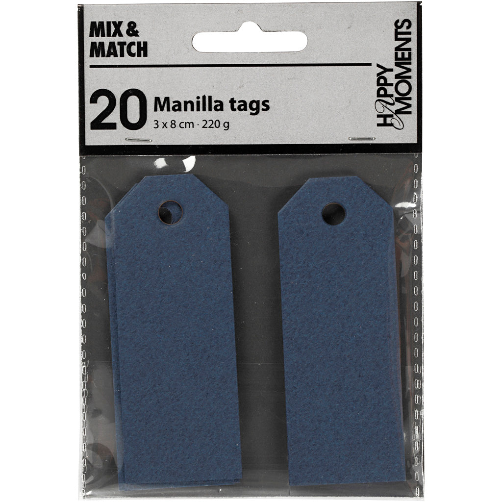 Manilamærker, str. 3x8 cm, 220 g, blå, 20 stk./ 1 pk.