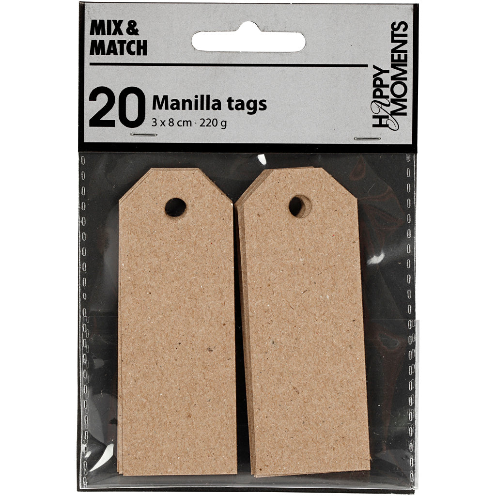 Manilamærker, str. 3x8 cm, 220 g, natur, 20 stk./ 1 pk.