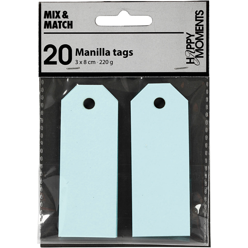 Manilamærker, str. 3x8 cm, 220 g, lyseblå, 20 stk./ 1 pk.