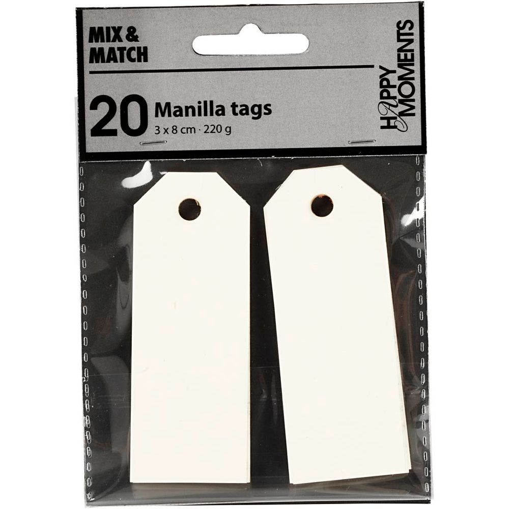 Manilamærker, str. 3x8 cm, 220 g, råhvid, 20 stk./ 1 pk.