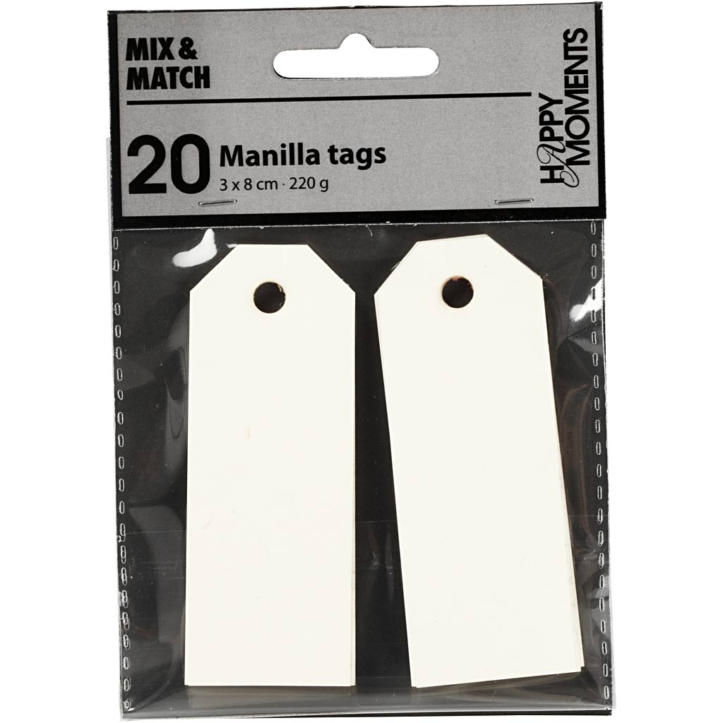 Manilamærker, str. 3x8 cm, 220 g, råhvid, 20 stk./ 1 pk.