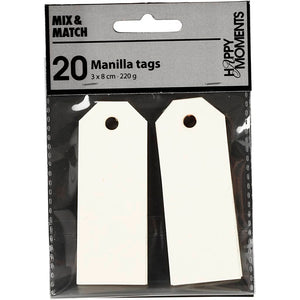 Manilamærker, str. 3x8 cm, 220 g, råhvid, 20 stk./ 1 pk.