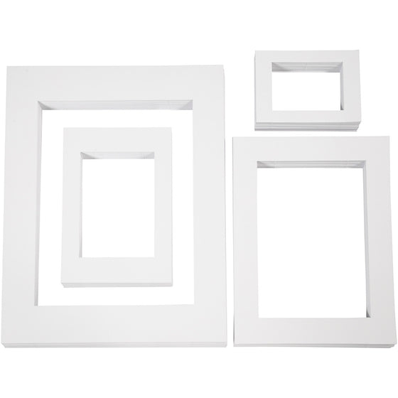 Passepartoutrammer , A3,A4,A5,A6, str. 13,4x18,9+19,7x27,9+28,3x36,6+39,5x49,6 cm, 500 g, hvid, 4x100 stk./ 1 pk.