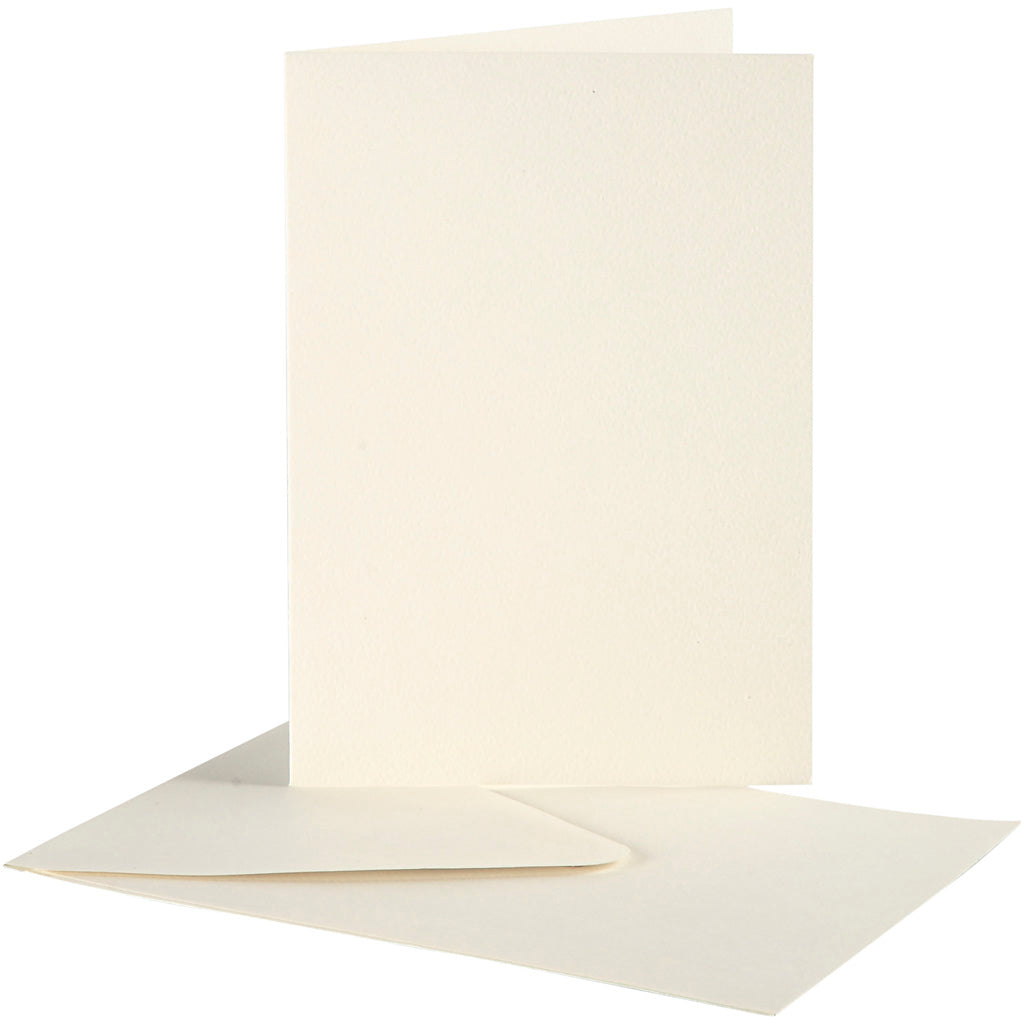 Brevkort, kort str. 10,5x15 cm, kuvert str. 11,5x16,5 cm, råhvid, 10 sæt/ 1 pk.