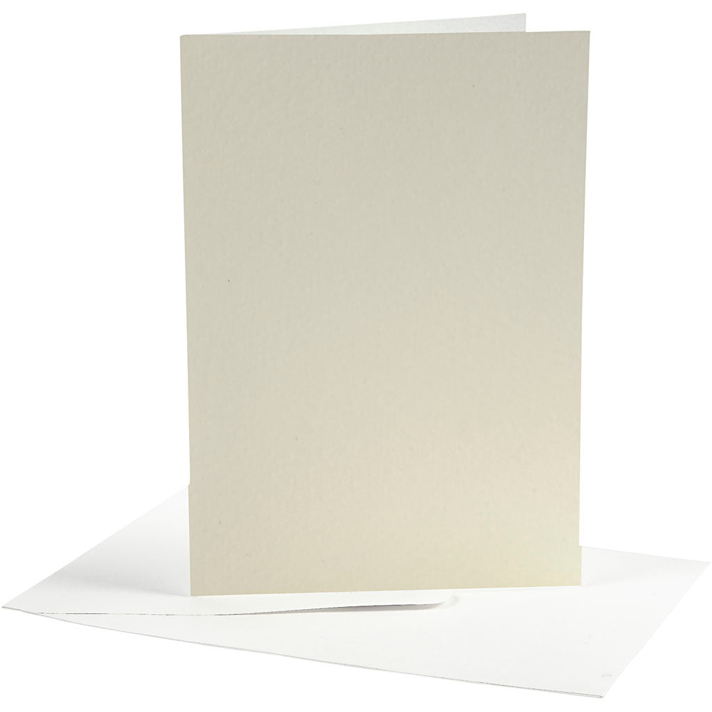 Brevkort, kort str. 10,5x15 cm, kuvert str. 11,5x16,5 cm, råhvid, 10 sæt/ 1 pk.